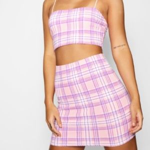 Boohoo Check Strappy Crop Mini Skirt Co-ord Set